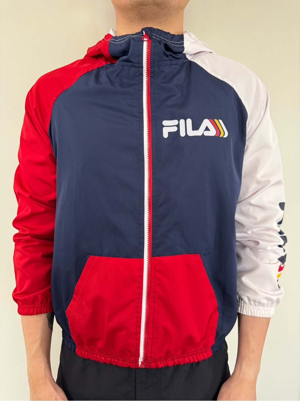 Fila Kids Colorblock Hooded Windbreaker Jacket - Navy, Red, White